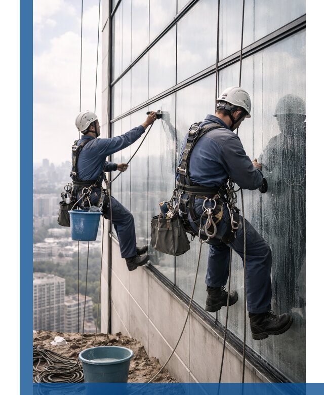 Профессиональная мойка фасадных окон альпинистами в Соколе