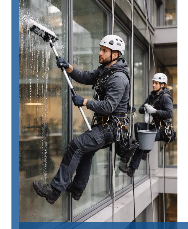 Профессиональная мойка витражей промышленными альпинистами в Соколе