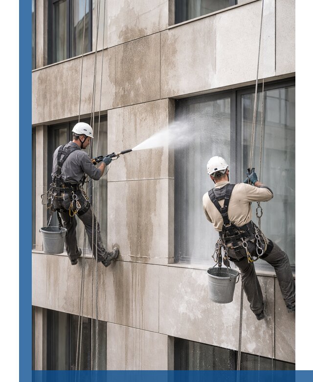 Послестроительная мойка фасада промышленным альпинизмом в Соколе