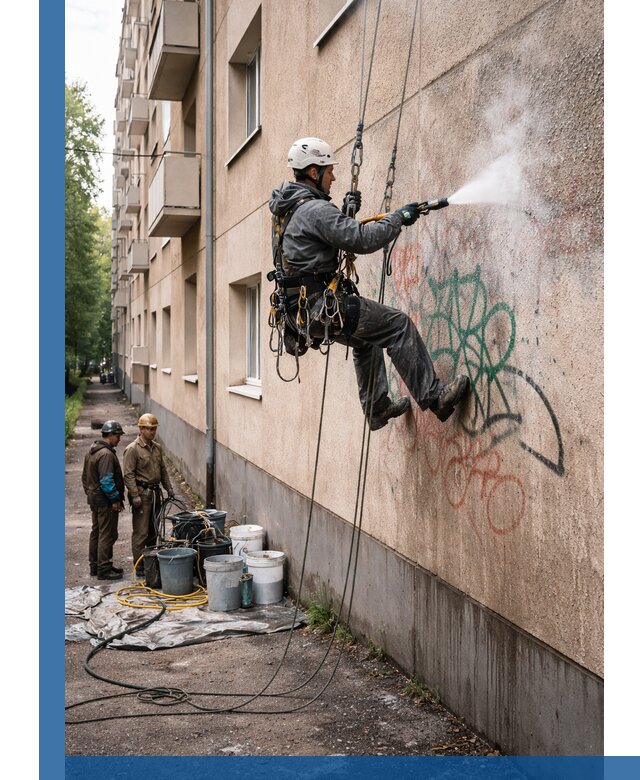 Удаление граффити с фасада в Соколе без следов и повреждений