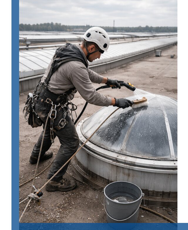 Мойка зенитных фонарей на кровле для промышленных объектов в Соколе