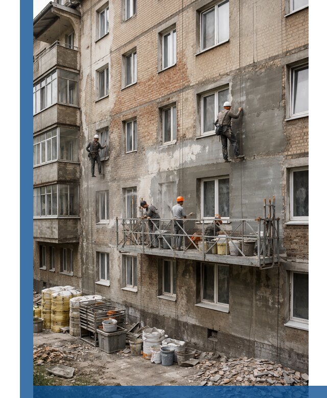 Капитальный ремонт фасада в Соколе с восстановлением и гидроизоляцией