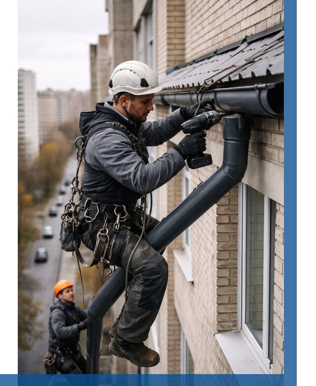 Монтаж водосточной системы на здании в Соколе от 5210 р. | ВЫСОТНИК-Скл