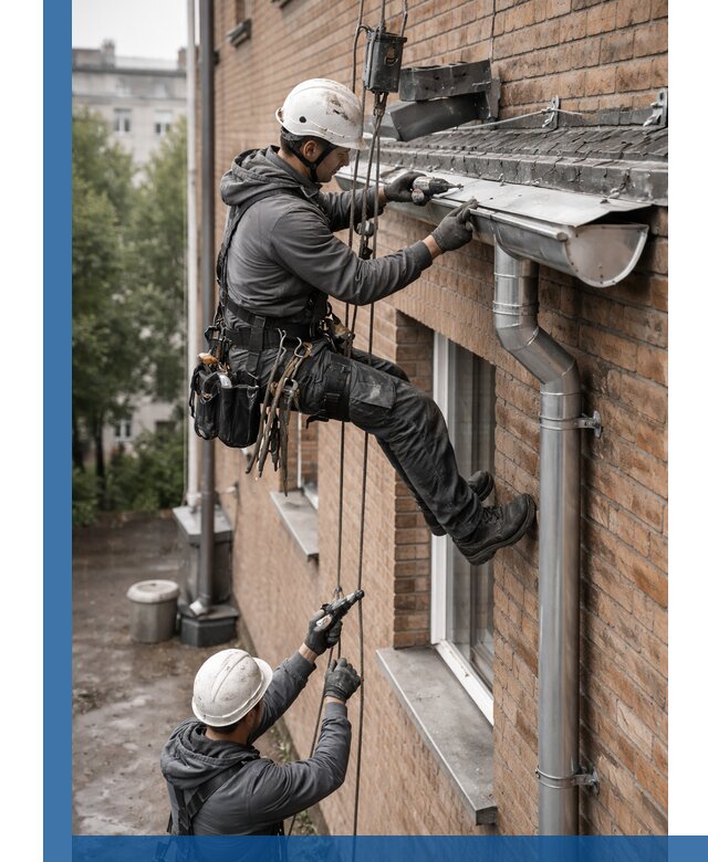 Монтаж водосточной системы на здании в Соколе под ключ