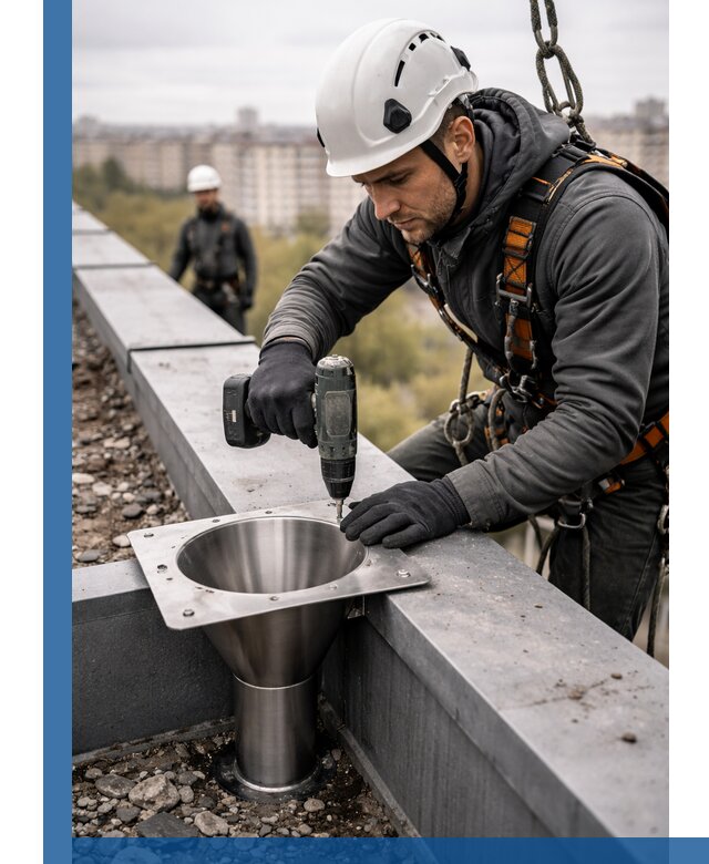 Монтаж водосточных воронок в Соколе для промышленных зданий