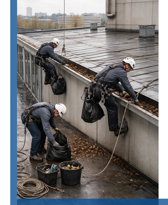 Очистка кровли по периметру в Соколе силами промышленных альпинистов