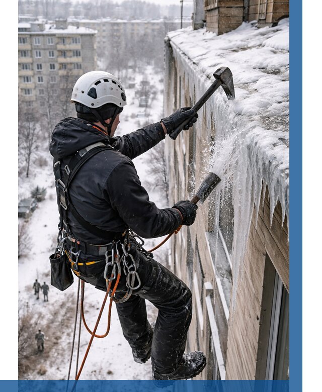 Сбивание сосулек с крыши в Соколе по цене от 4689 р. | ВЫСОТНИК-Скл