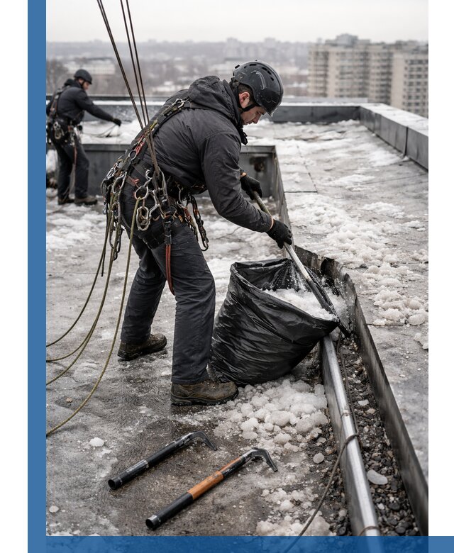 Аварийная очистка кровли в Соколе от промальпинистов