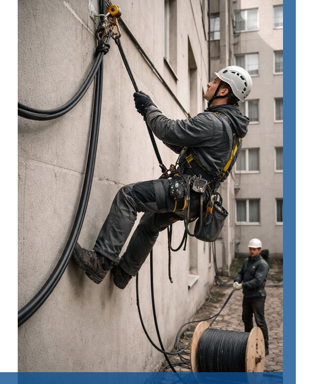 Протяжка кабеля питания на высоте в Соколе от 469 р. | ВЫСОТНИК-Скл