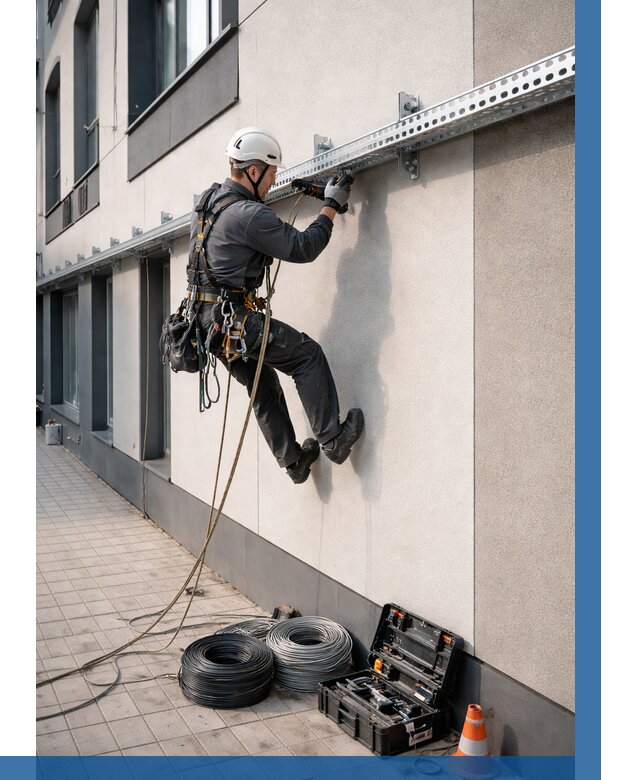 Монтаж кабельных лотков на фасаде в Соколе от 1250 р. | ВЫСОТНИК-Скл