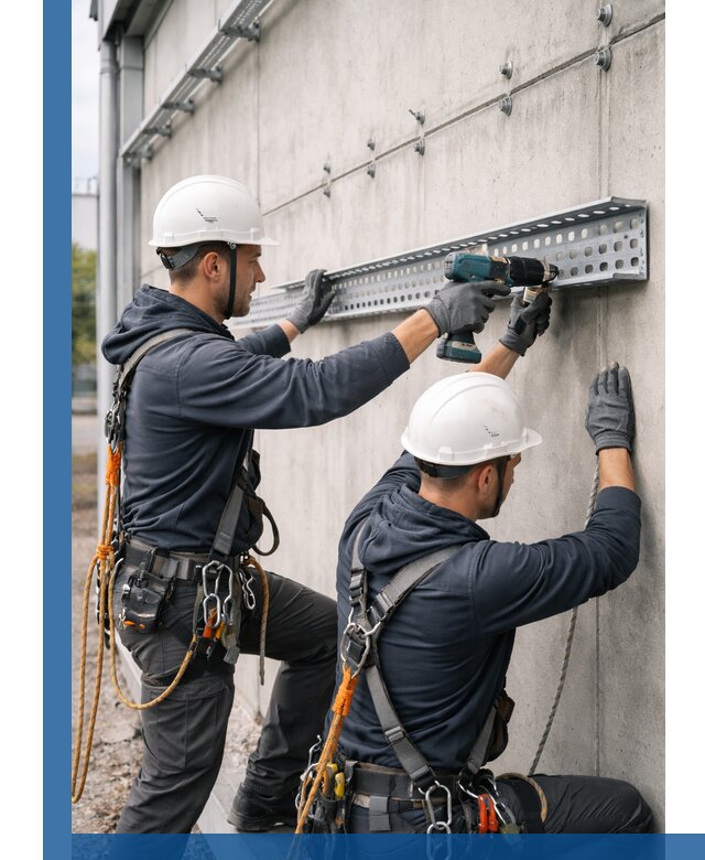 Монтаж кабельных лотков на фасаде зданий в Соколе с гарантией