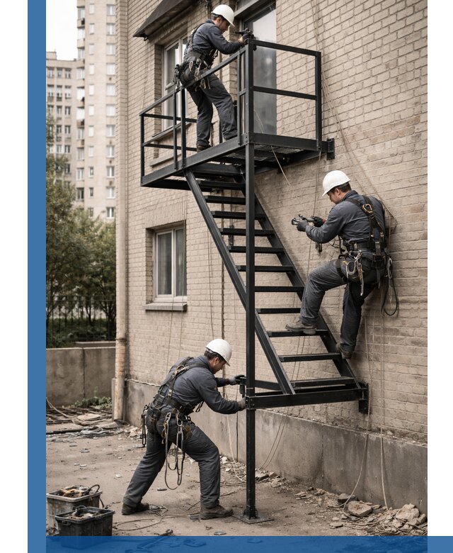 Монтаж пожарной лестницы в Соколе, установка и крепление