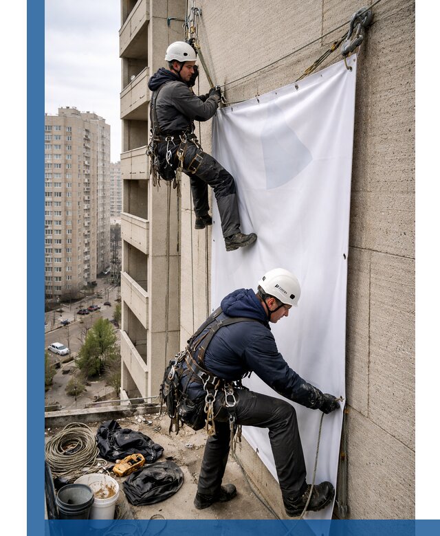 Профессиональный монтаж баннеров на фасаде в Соколе