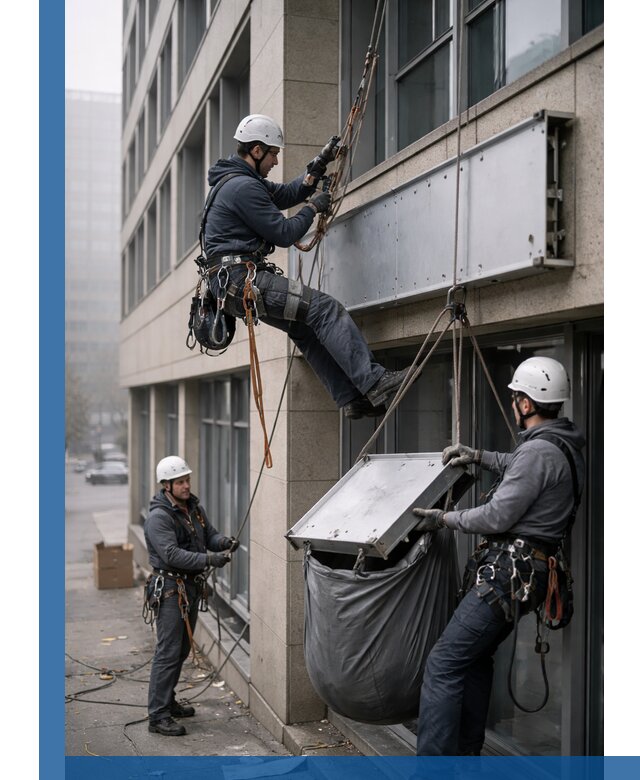 Демонтаж рекламной вывески с высотными работами в Соколе