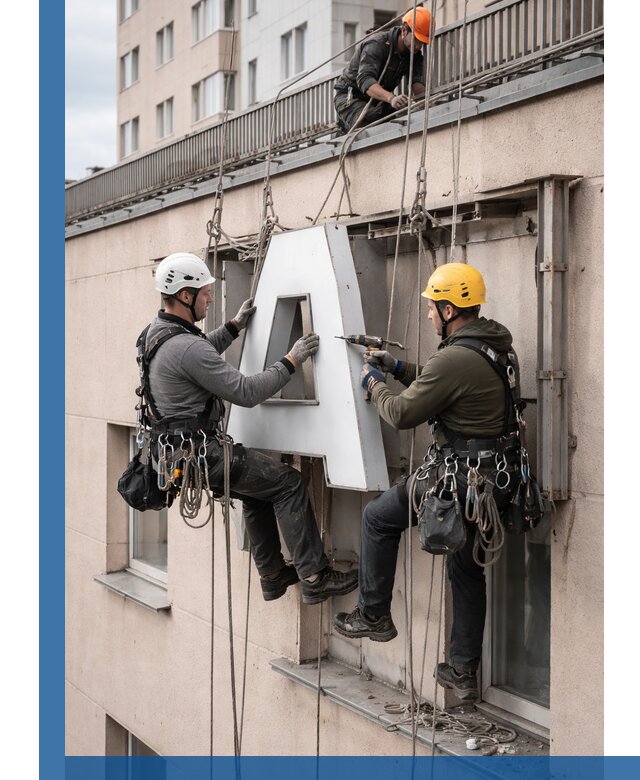 Ремонт и восстановление наружных вывесок на высоте в Соколе