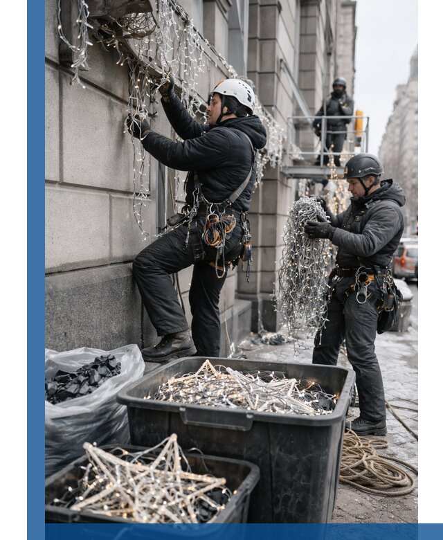 Демонтаж новогоднего оформления и гирлянд в Соколе