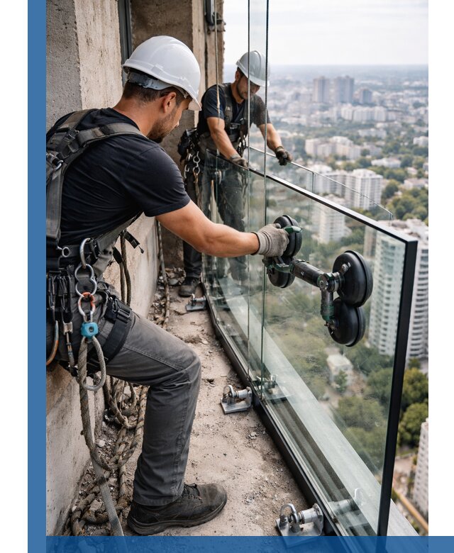 Монтаж стеклянных ограждений под ключ с гарантией в Соколе