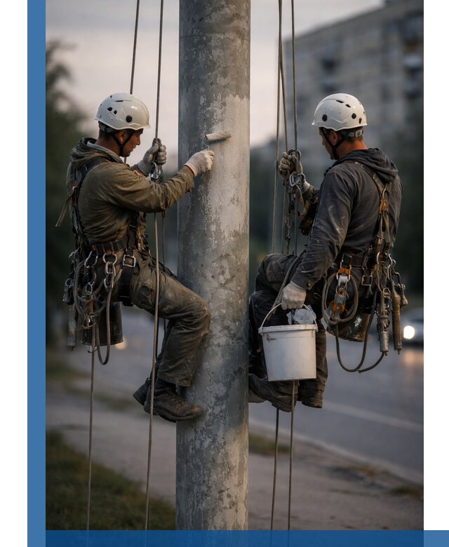 Покраска опор освещения и антикоррозийная защита в Соколе