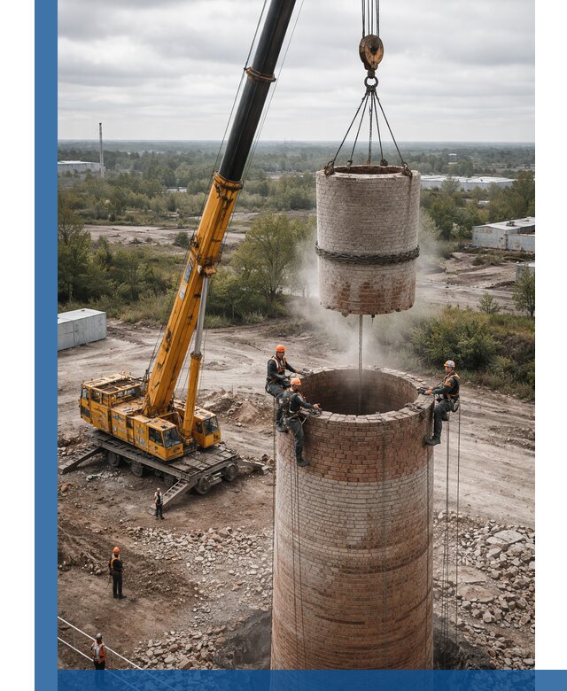 Демонтаж дымовой трубы в Соколе с гарантиями безопасности