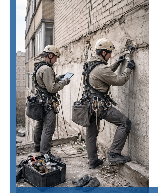 Обследование фасада промышленными альпинистами в Соколе