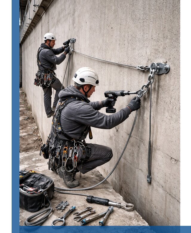 Монтаж анкерных линий высотной безопасности в Соколе