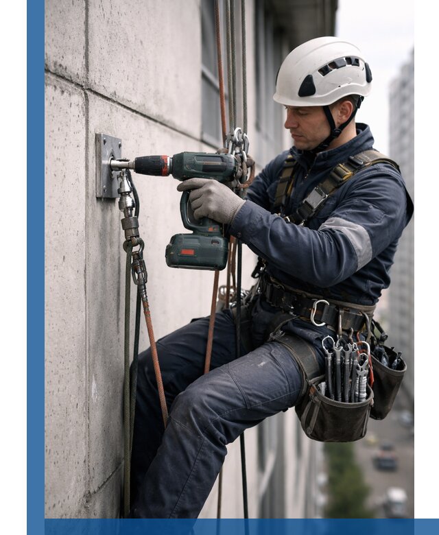 Установка анкерных точек для высотных работ в Соколе