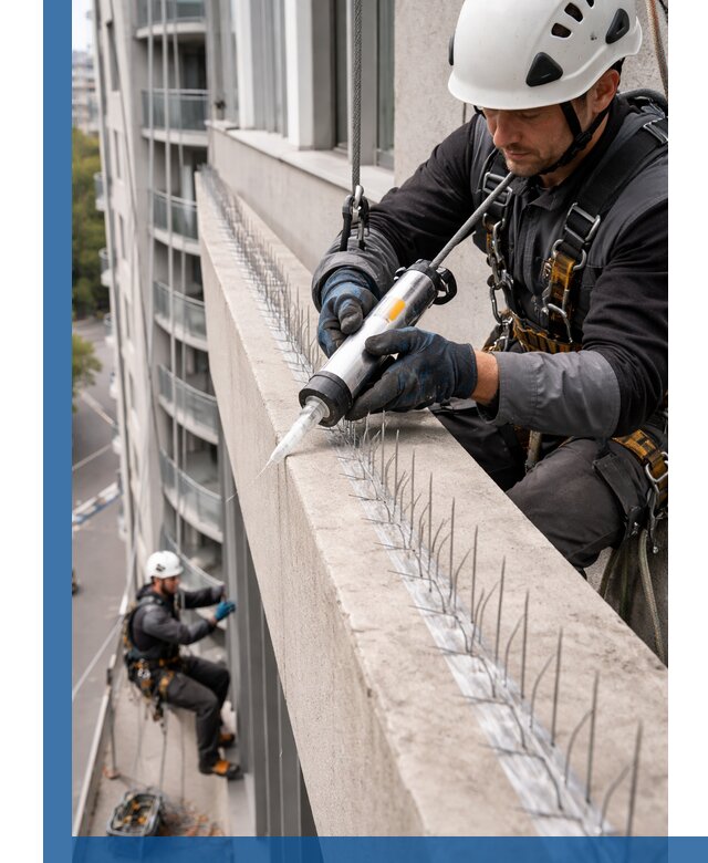 Установка шипов от птиц на фасадах и кровлях в Соколе